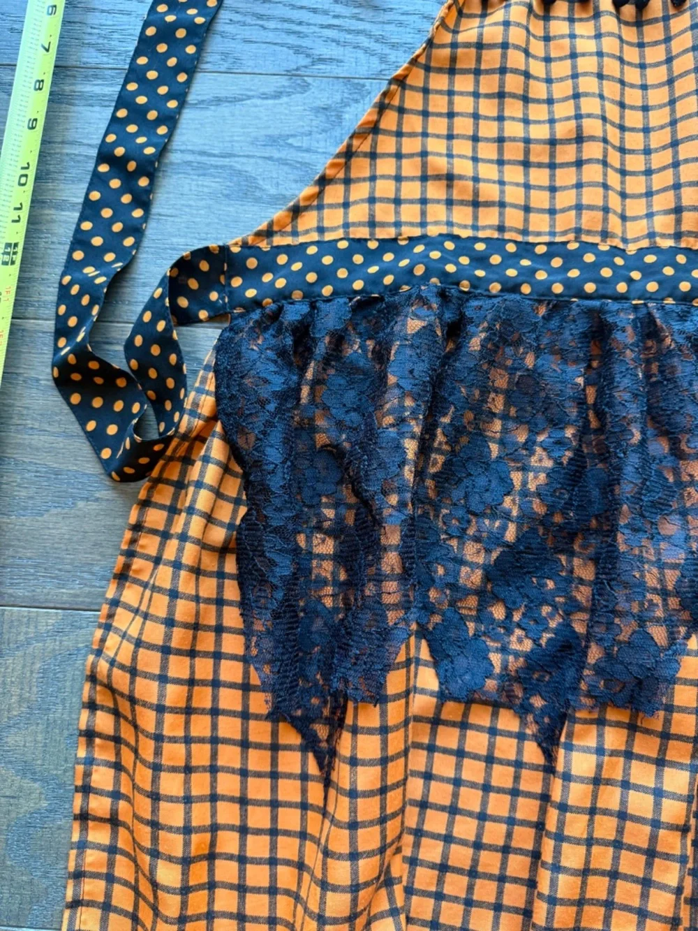 Pier 1 Imports Halloween Apron Orange Black Polka Dot Lace Spiderweb Cottagecore